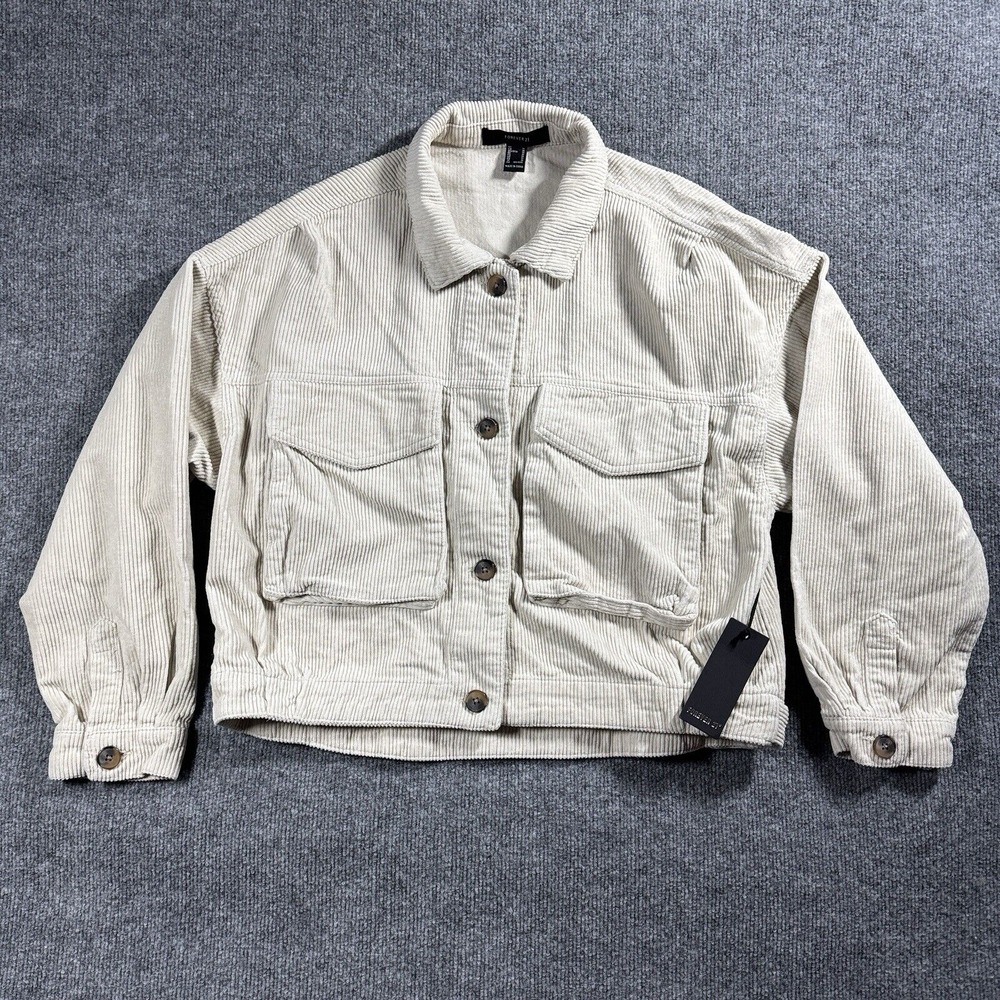 Forever 21 Corduroy Jacket Womens Medium Beige Short Length Chore Barn